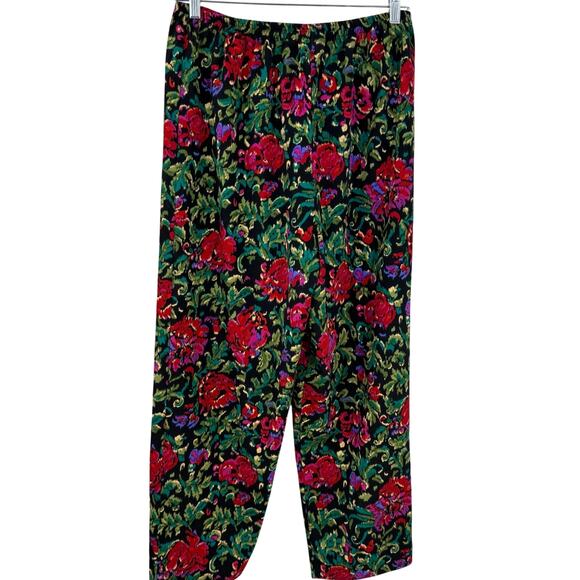 VTG Victoria's Secret Gold Label Satin Pajama Pants M Dark Floral Whimsigoth - Picture 4 of 5